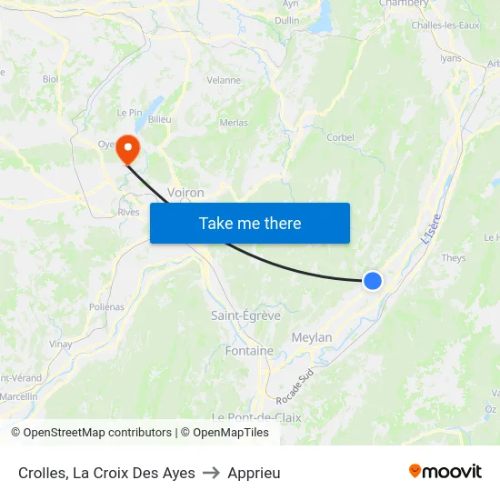 Crolles, La Croix Des Ayes to Apprieu map
