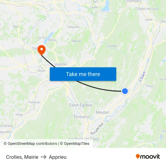 Crolles, Mairie to Apprieu map