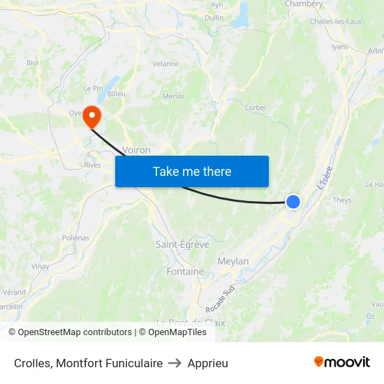 Crolles, Montfort Funiculaire to Apprieu map
