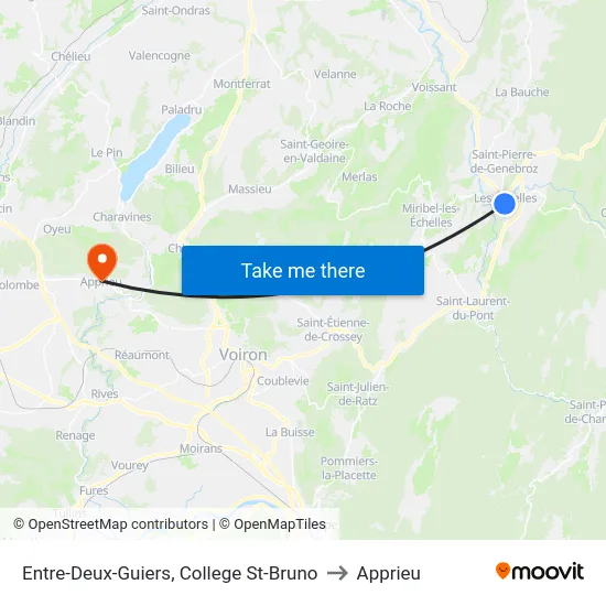 Entre-Deux-Guiers, College St-Bruno to Apprieu map