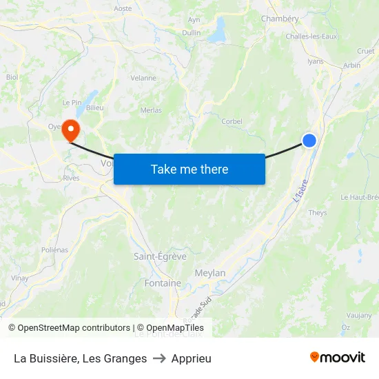 La Buissière, Les Granges to Apprieu map