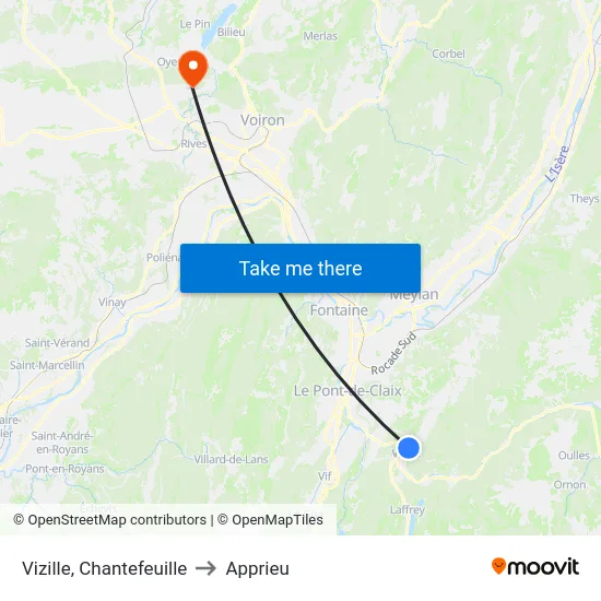 Vizille, Chantefeuille to Apprieu map