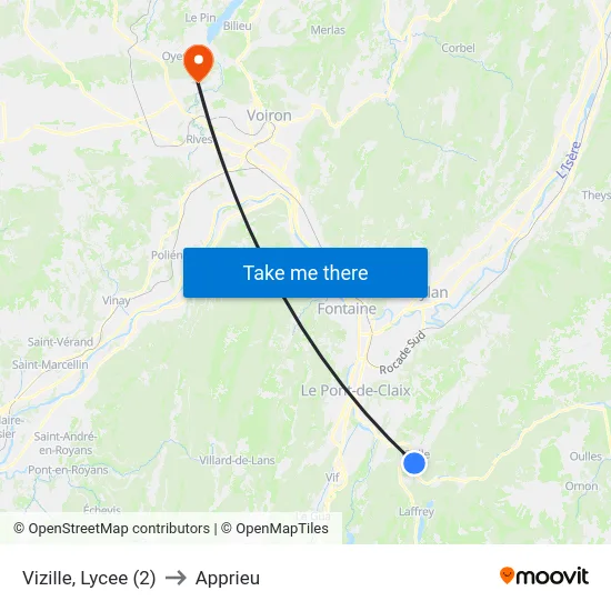 Vizille, Lycee (2) to Apprieu map