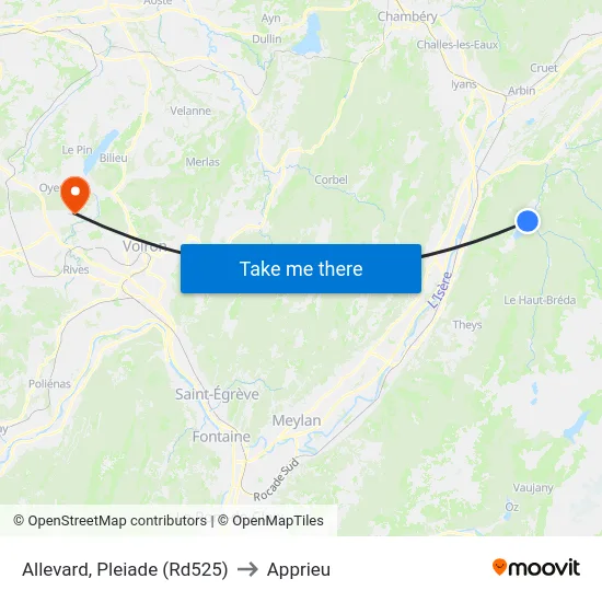 Allevard, Pleiade (Rd525) to Apprieu map