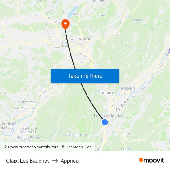 Claix, Les Bauches to Apprieu map