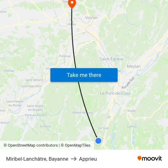 Miribel-Lanchâtre, Bayanne to Apprieu map