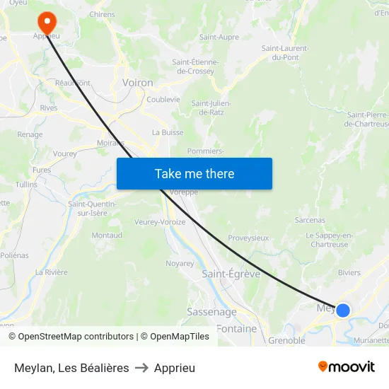 Meylan, Les Béalières to Apprieu map