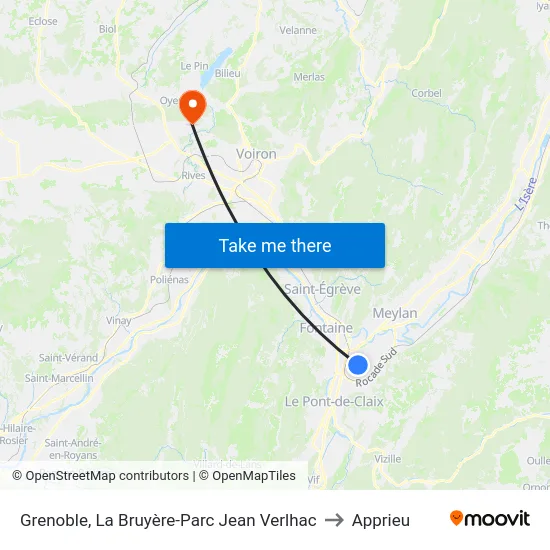 Grenoble, La Bruyère-Parc Jean Verlhac to Apprieu map