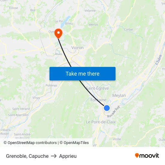 Grenoble, Capuche to Apprieu map
