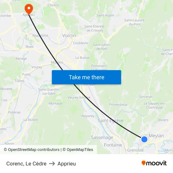 Corenc, Le Cèdre to Apprieu map