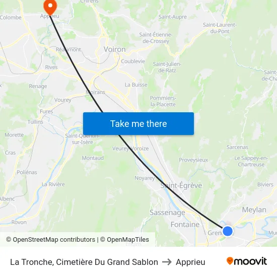 La Tronche, Cimetière Du Grand Sablon to Apprieu map