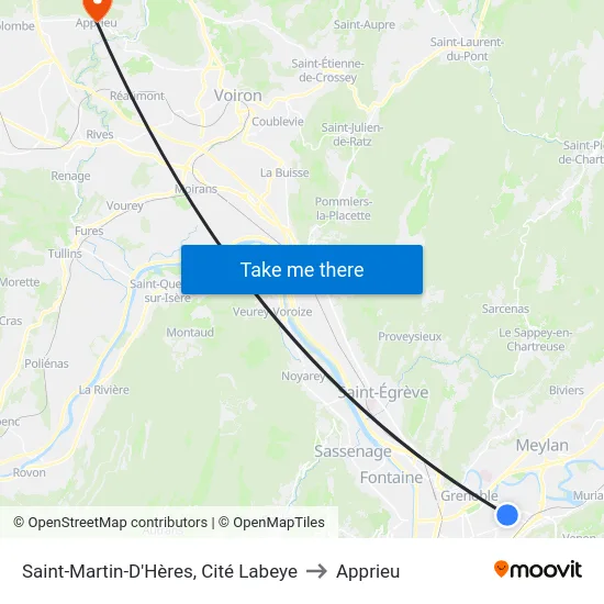Saint-Martin-D'Hères, Cité Labeye to Apprieu map