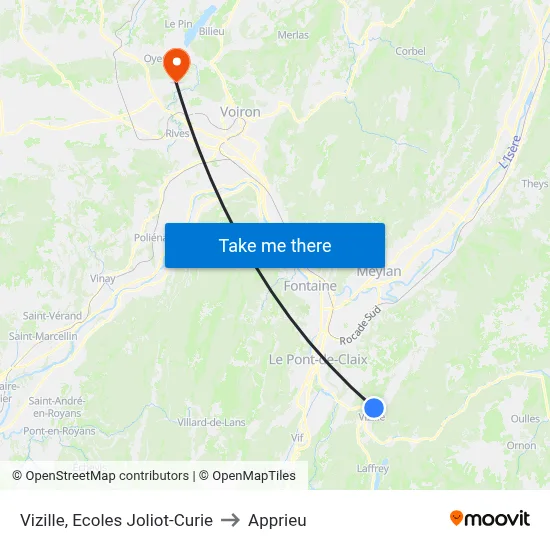 Vizille, Ecoles Joliot-Curie to Apprieu map