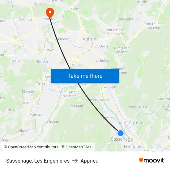 Sassenage, Les Engenières to Apprieu map