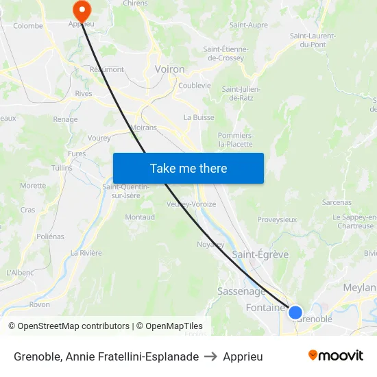 Grenoble, Annie Fratellini-Esplanade to Apprieu map