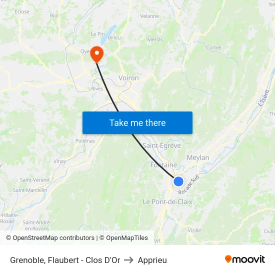 Grenoble, Flaubert - Clos D'Or to Apprieu map