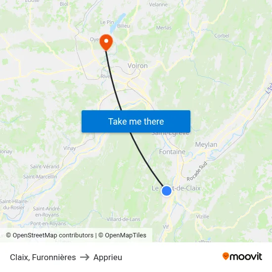 Claix, Furonnières to Apprieu map