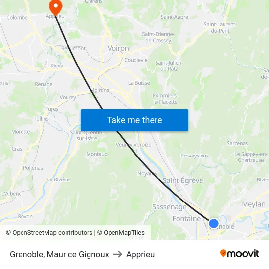 Grenoble, Maurice Gignoux to Apprieu map