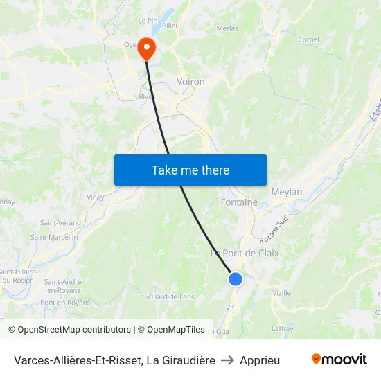 Varces-Allières-Et-Risset, La Giraudière to Apprieu map