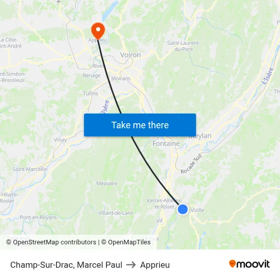 Champ-Sur-Drac, Marcel Paul to Apprieu map