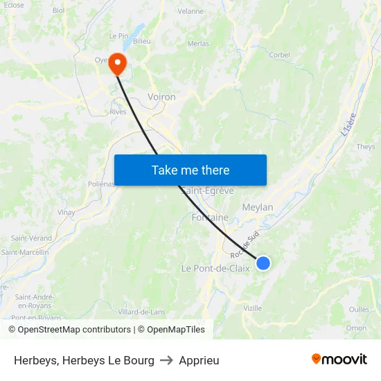 Herbeys, Herbeys Le Bourg to Apprieu map