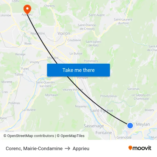 Corenc, Mairie-Condamine to Apprieu map