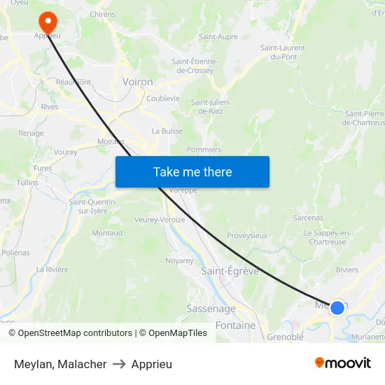 Meylan, Malacher to Apprieu map