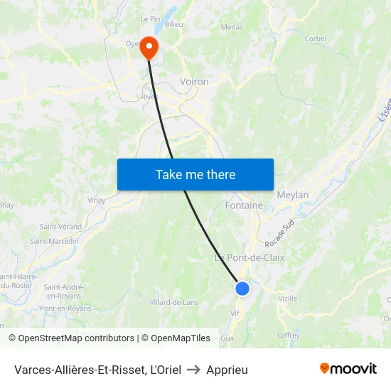 Varces-Allières-Et-Risset, L'Oriel to Apprieu map
