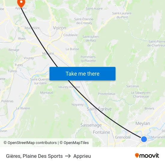 Gières, Plaine Des Sports to Apprieu map