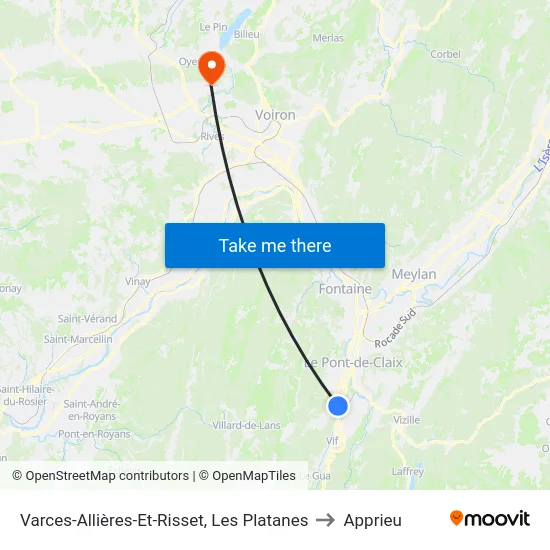 Varces-Allières-Et-Risset, Les Platanes to Apprieu map