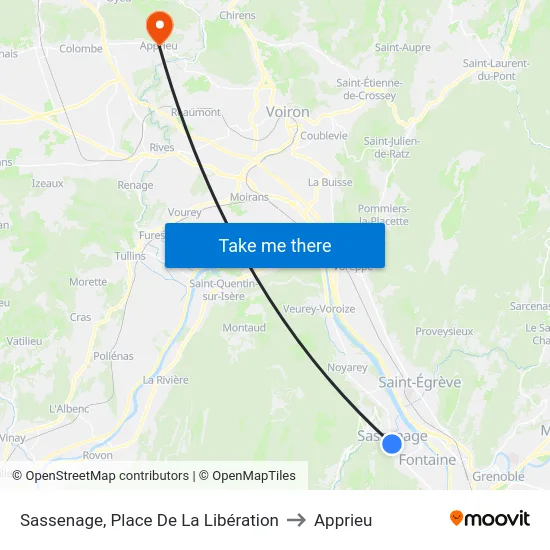 Sassenage, Place De La Libération to Apprieu map
