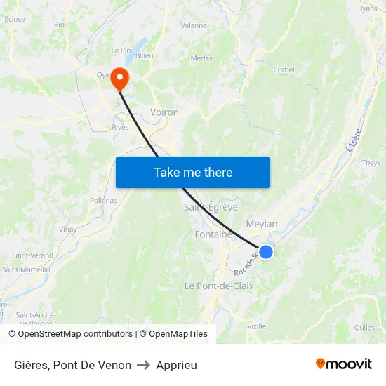 Gières, Pont De Venon to Apprieu map