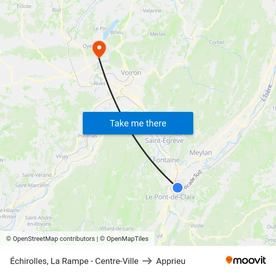 Échirolles, La Rampe - Centre-Ville to Apprieu map