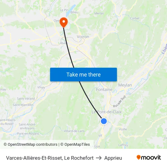 Varces-Allières-Et-Risset, Le Rochefort to Apprieu map