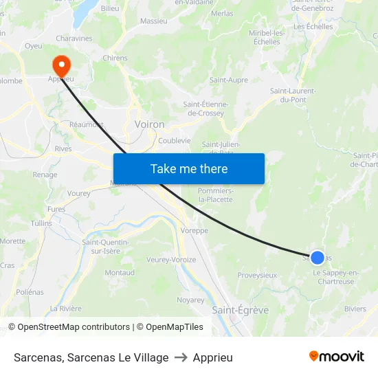 Sarcenas, Sarcenas Le Village to Apprieu map