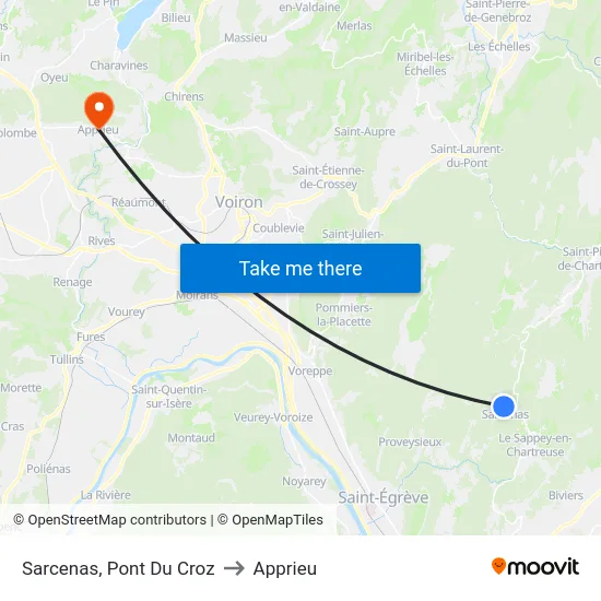 Sarcenas, Pont Du Croz to Apprieu map