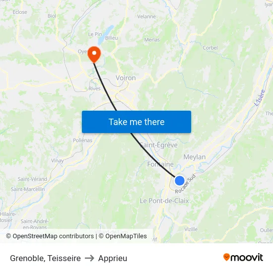 Grenoble, Teisseire to Apprieu map