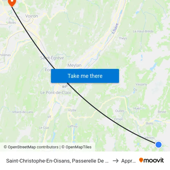 Saint-Christophe-En-Oisans, Passerelle De Lanchatra to Apprieu map