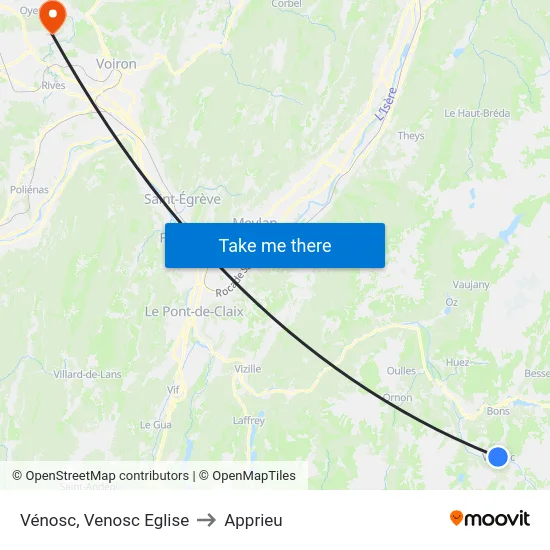 Vénosc, Venosc Eglise to Apprieu map