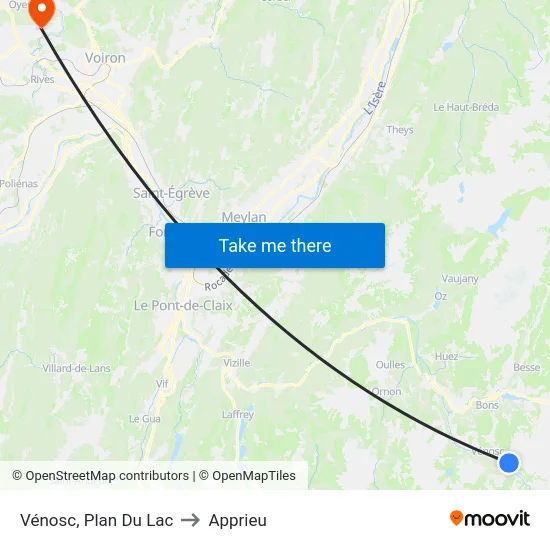 Vénosc, Plan Du Lac to Apprieu map