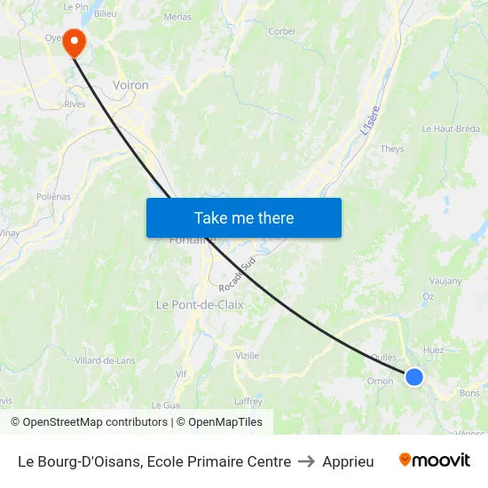 Le Bourg-D'Oisans, Ecole Primaire Centre to Apprieu map