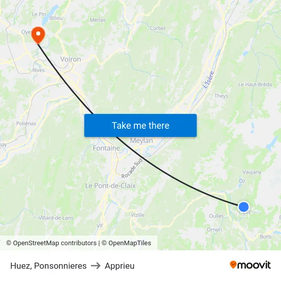 Huez, Ponsonnieres to Apprieu map