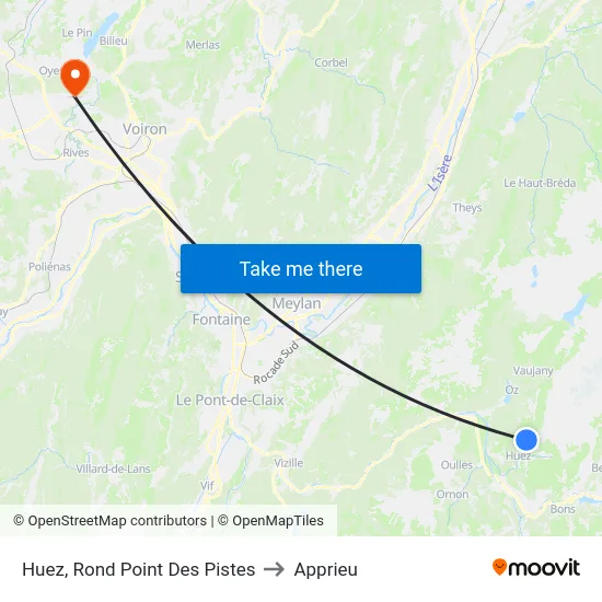 Huez, Rond Point Des Pistes to Apprieu map