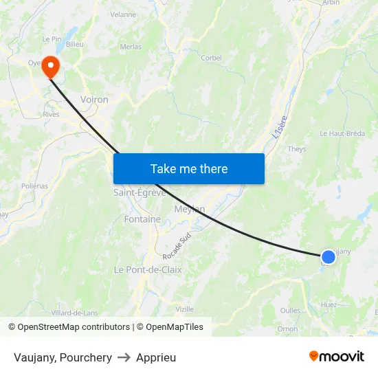 Vaujany, Pourchery to Apprieu map