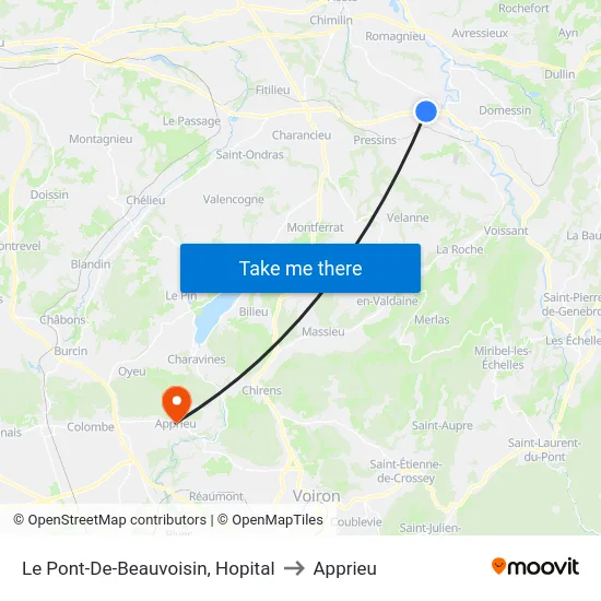 Le Pont-De-Beauvoisin, Hopital to Apprieu map