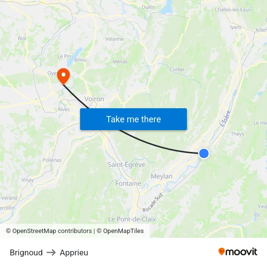 Brignoud to Apprieu map