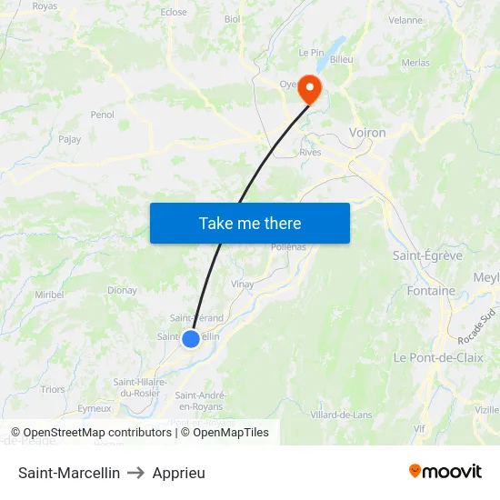 Saint-Marcellin to Apprieu map