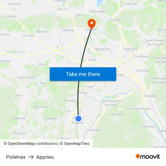 Poliénas to Apprieu map