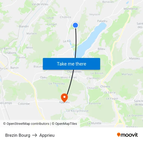 Brezin Bourg to Apprieu map