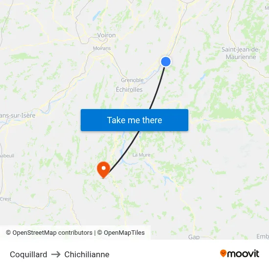 Coquillard to Chichilianne map